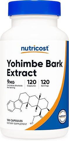 Extrato de Casca de Yohimbe 450mg (9mg Alcaloides de Yohimbina), 120 Cápsulas – Extra Forte, Sem Glúten, Não-OGM - Nutricost