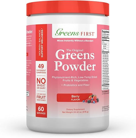Berry – 60 Porções – Pó de Superfood com 49 Superalimentos e 15 Frutas Orgânicas – Marca Greens First - Greens First