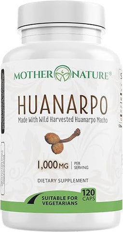 Mother Nature Organics Superfoods for Organic Living - Huanarpo Macho em Cápsulas em Pó – Força Máxima 1000mg (120 Unidades) – Suporte Masculino, Energia