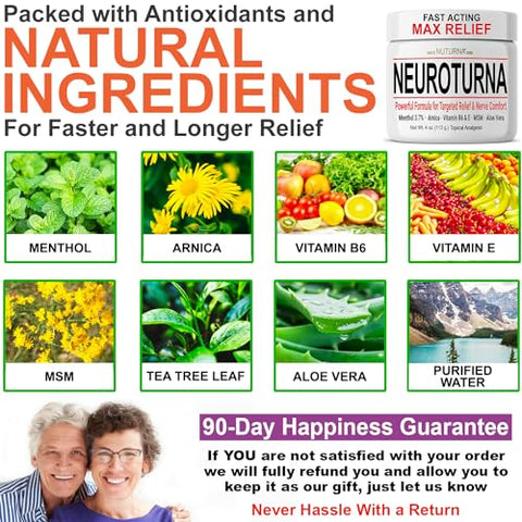 Nuturna - Creme Neuropatia Alívio Nervoso – Ação Rápida Máximo Alívio para Pés Mãos Pernas Dedos Costas – Ultra Força Mentol Arnica Aloe Vera MSM, Alívio Natural e Calmante para Nervos, 100g