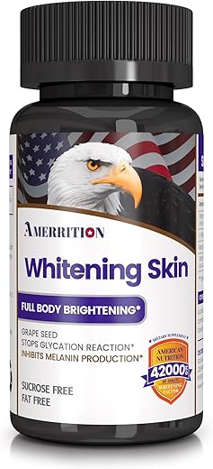 Amerrition - Suplemento Clareador de Pele com Extrato de Semente de Uva, Glutationa, Vitamina B3 e Vitamina C – 60 Comprimidos