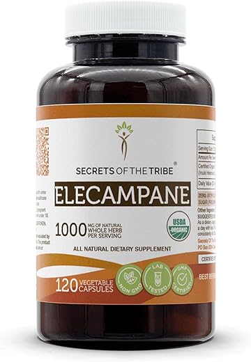 Secrets of the Tribe - Segredos da Tribo: Elecampane 120 Cápsulas, 1000 mg, Raiz Seca de Elecampane Orgânica Certificada pelo USDA (120 Cápsulas)