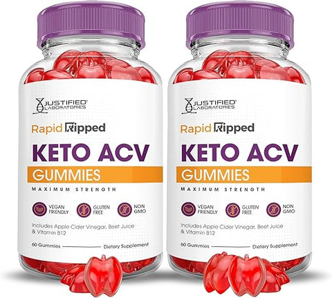 Justified Laboratories - (2 Pacotes) Gomas de Rápida Queima Keto ACV Fórmula Avançada 1000MG Rapidripped Keto Gummies Vinagre de Maçã Formulado com Romã e Beterraba em Pó B12 Vegano Não GMO 120