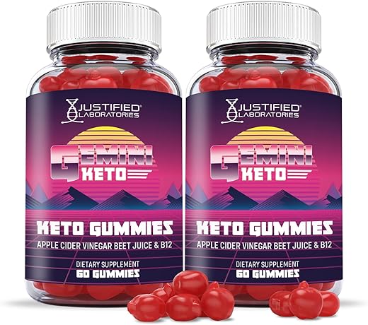 2 Pack) Gummies Gemini Keto 1000MG ACV com Suco de Romã Beterraba B12 120 Gummys - Justified Laboratories