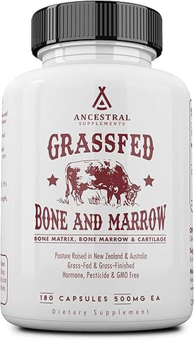 Suplemento de Osso e Medula de Gado Alimentado com Capim, 3000mg, Suporte para Pele, Saúde Oral e Articular, Promove Bem-Estar Geral, Não OGM, Osso Inteiro em Gramas - Ancestral Supplements