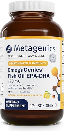 OmegaGenics Óleo de Peixe EPA-DHA 720 – Suplemento de Ômega-3 para Saúde Cardíaca e Musculoesquelética - Metagenics