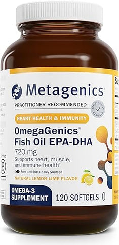 OmegaGenics Óleo de Peixe EPA-DHA 720 – Suplemento de Ômega-3 para Saúde Cardíaca e Musculoesquelética - Metagenics