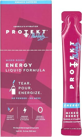 Zero Sugar Energy Drinks – Bebida Energética Natural Keto, Mix de Vitaminas Líquidas B, Bebidas Orgânicas com Cafeína, Energético Zero Açúcar – Pacotes de Energia de Frutas Vermelhas por Mark - Protekt