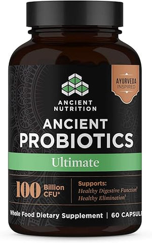 Probióticos Ancient Nutrition: Ultimate 100 Bilhões UFC*/Porção, Suporte Digestivo e Imunológico, Livre de Glúten, Mistura de Superfoods Antigos, 60 Cápsulas