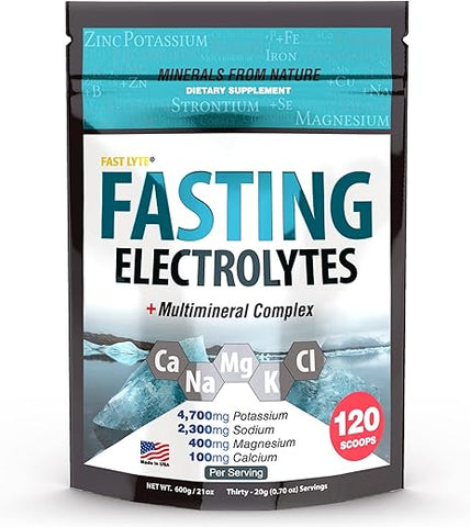 FAST LYTE - Suplemento em Pó para Eletrólitos em Jejum Sem Açúcar – Concentração de Magnésio e Potássio RDA, Sal de Jejum Amigável ao Keto – Comparado aos Ingredientes da Dieta Snake Juice – Livre de Açúcar