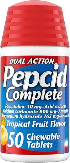 Complete Mastigável Redutor de Ácido e Antiácido, 10 mg Famotidina, 800 mg Carbonato de Cálcio - Pepcid