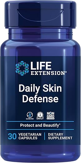 Daily Skin Defense – Fórmula de Saúde e Beleza da Pele para Hidratação e Suporte à Produção Saudável de Colágeno – Não-OGM, Diário, Vegetariano, Sem Glúten – 30ml - Life Extension
