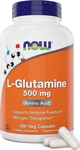 NOW Foods - Now L-Glutamine 500mg 300 Cápsulas Vegetais – Suplemento Não-OGM – Vegan Lglutamine Caps