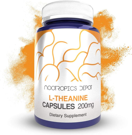 Cápsulas de L-Theanina 200mg (180 Unidades) | Promove Relaxamento | Suporta Níveis Saudáveis de Estresse e Ciclos de Sono | Melhora a Função Cognitiva e Foco | Aminoácido - Nootropics Depot