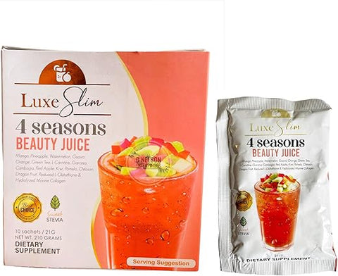 4 SEASONS Beauty Juice – Suco de Beleza, 21g x 10 Sachês, 10 Unidades (Pacote de 1) - Luxe Slim