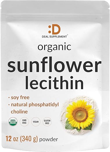 DEAL SUPPLEMENT - Pó de Lecitina de Girassol Orgânico, 340g – Livre de Soja, à Base de Plantas, Fosfatidilcolina Natural – Suplemento para Lactação Feminina – Não-OGM