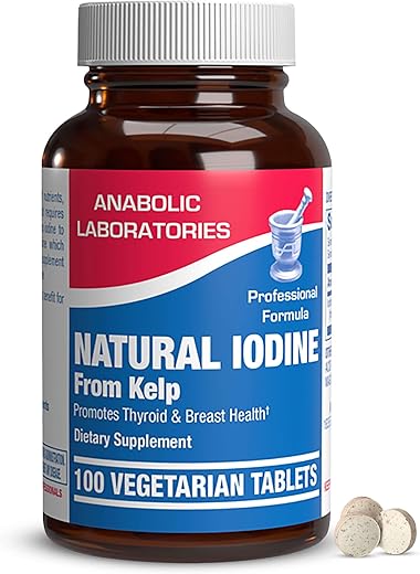 Anabolic Laboratories - Suplemento de Algas Marinhas com Iodo para Homens e Mulheres – 225 mcg de Iodo Natural – 100 Comprimidos Vegetarianos para a Saúde da Tireoide
