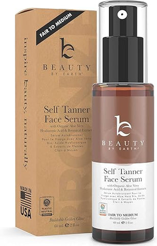 Beauty by Earth - Sérum Bronzeador Facial – Autobronzeador Facial Claro a Médio com Ácido Hialurônico – Autobronzeador Facial Natural – Autobronzeador Facial com Ácido Hialurônico – Autobronzeador Facial Natural