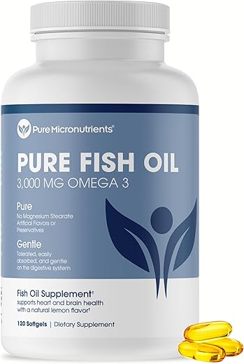 Ômega 3 Fish Oil, Ácidos Graxos EPA/DHA, 3000mg, Triplo Forte, Cápsulas de Óleo de Peixe sem Sabor de Peixe com Limão – Coração, Olhos, Cérebro - Pure Micronutrients