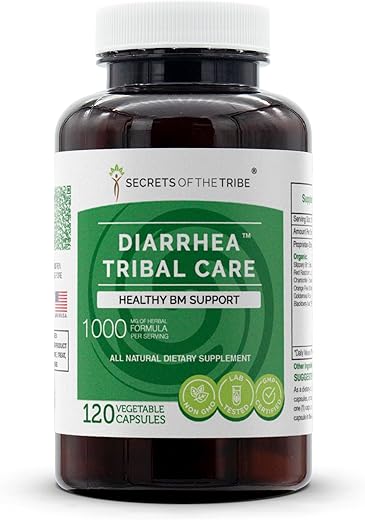 Secrets of the Tribe - Segredos da Tribo – Cuidado Tribal para Diarreia, Suporte para Intestino Saudável, Mistura de Suplementos Herbais (120 Cápsulas)