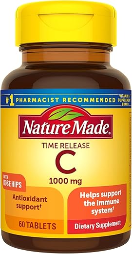 Vitamina C 1000 mg Liberação Prolongada com Rosa Mosqueta, 60 Comprimidos (Embalagem Pode Variar) - Nature Made