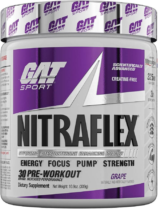 Nitraflex Advanced Pré-Treino em Pó – Aumenta o Fluxo Sanguíneo, Potencializa Força e Energia, Melhora o Desempenho nos Exercícios (Uva, 30 Porções) - GAT SPORT