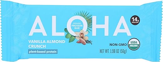 ALOHA - Barras de Proteína Orgânica Aloha Vanilla Almond Crunch, 14g de Proteína à Base de Plantas, Certificado Orgânico USDA, Livre de Glúten