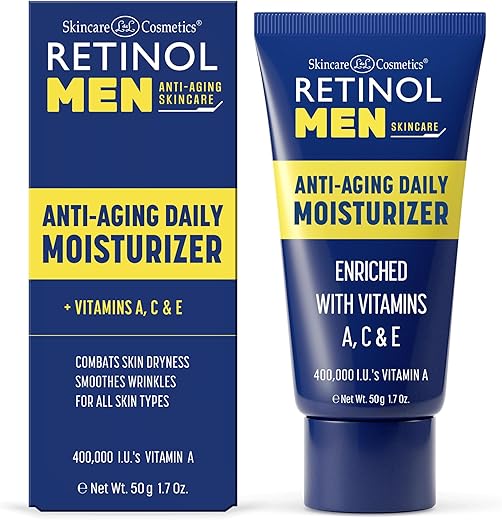 Creme Hidratante Diário de Retinol para Homens – O Original Creme Hidratante de Retinol Feito para a Pele Masculina – Benefícios Anti-Envelhecimento da Vitamina A Esfoliante – 50g