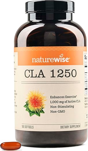 CLA 1250 – Ácido Linoleico Conjugado para Mulheres e Homens, Não Estimulante, Suporta Peso Saudável, Metas de Fitness – Não-OGM, Livre de Glúten – 180 cápsulas - NatureWise