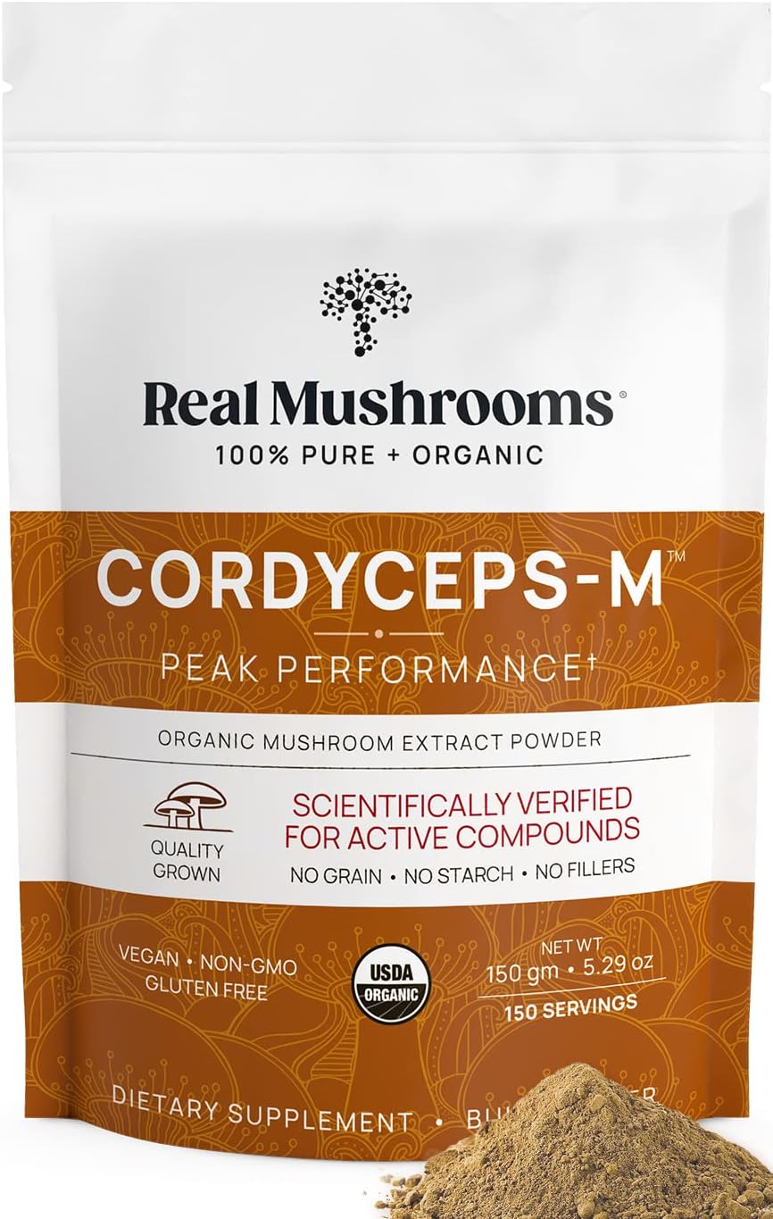 Pó de Cordyceps Real Mushrooms – Extrato de Cogumelo para Desempenho com Cordyceps Militaris Orgânico para Energia – 100g