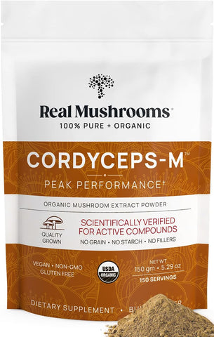 Pó de Cordyceps Real Mushrooms – Extrato de Cogumelo para Desempenho com Cordyceps Militaris Orgânico para Energia – 100g