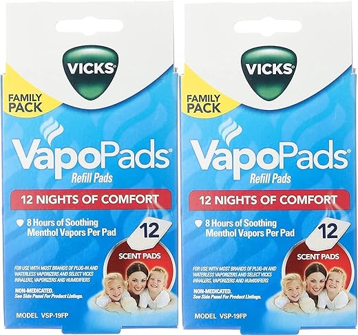 Vapo Pad Família, 12 Unidades (Pacote com 2) – Alívio de Congestão Nasal e Tosse - Vicks