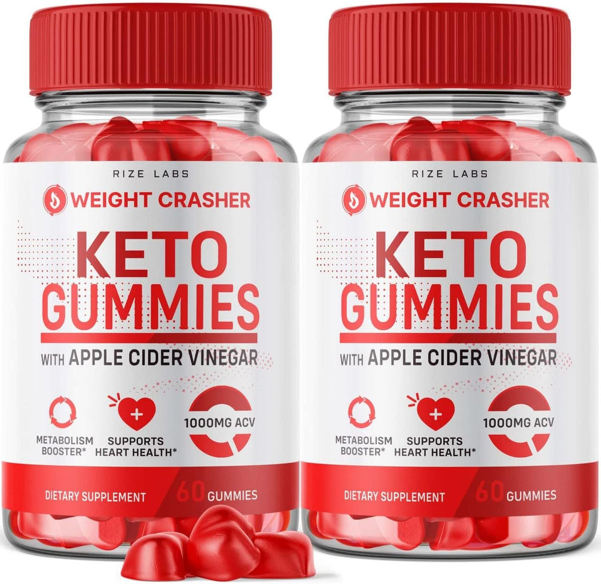 rize labs - (2 Pacotes) Gomas Weight Crasher Keto – Suporte para Saúde Cardíaca e Perda de Peso com Apple Cider Vinegar Keto ACV 1000 MG – Suplemento Energético Gomitas