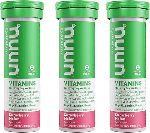 Vitamins: Suplemento Diário de Hidratação Morango Melão (3 Tubos com 12 Comprimidos) - Nuun
