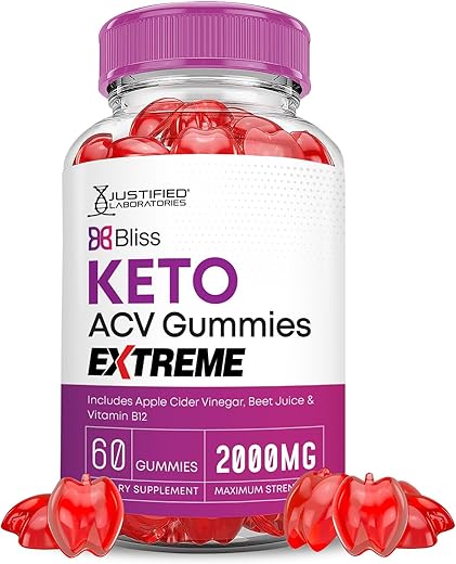 Justified Laboratories - Bliss Keto Gummies Extreme 2000MG ACV – Gomas de Vinagre de Maçã Bliss Keto com Romã e Beterraba em Pó B12 Vegan Non GMO 60 Gummys