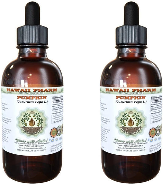 Extrato Líquido de Abóbora Sem Álcool, Semente Seca de Abóbora (Cucurbita Pepo L.) Glicerito de Suplemento Herbal Natural, Hawaii Pharm, EUA 2×120 ml