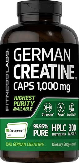 Cápsulas de Creatina Alemã 1000mg | 300 Unidades | Suplemento Fitness Monohidratado | Livre de Transgênicos, Sem Glúten - Fitness Labs