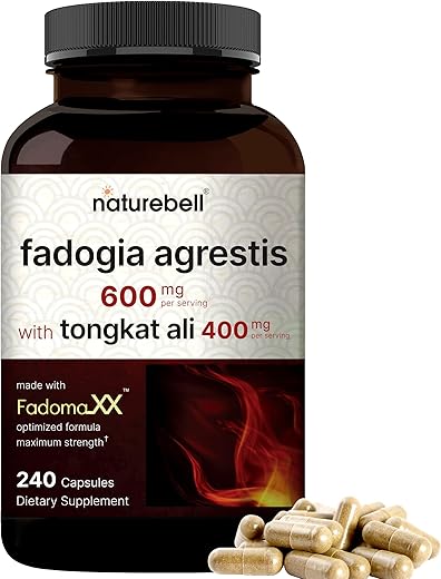 Fadogia Agrestis 600mg com Tongkat Ali 400mg, 240 Cápsulas | Extrato de Caule de Fadogia 20:1 - NatureBell