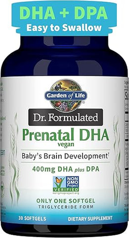 Dr. Formulated Prenatal Vegan DHA – Ômega 3 Vegano Certificado com 400mg DHA DPA de Ômega 3 de Algas em Forma de Triglicerídeos, Ômega 3 de Algas Não-OGM para - Garden of Life