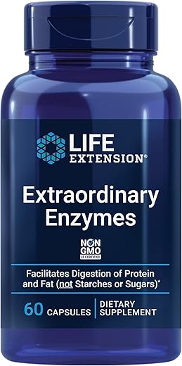 Extraordinary Enzymes – Fórmula de Blend de Enzimas para Digestão com Protease e Celulase – 60 cápsulas - Life Extension