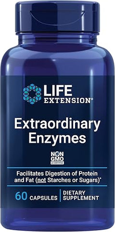 Extraordinary Enzymes – Fórmula de Blend de Enzimas para Digestão com Protease e Celulase – 60 cápsulas - Life Extension