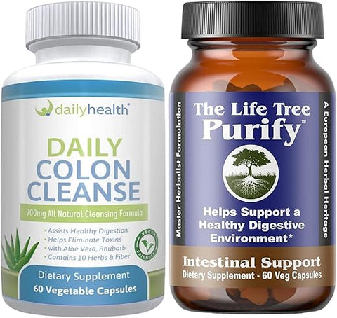Daily Health - Kit Detox de Limpeza Intestinal Life Tree Purify Plus – 120 Cápsulas – Lactobacillus acidophillus – Herbal Natural para Saúde Digestiva