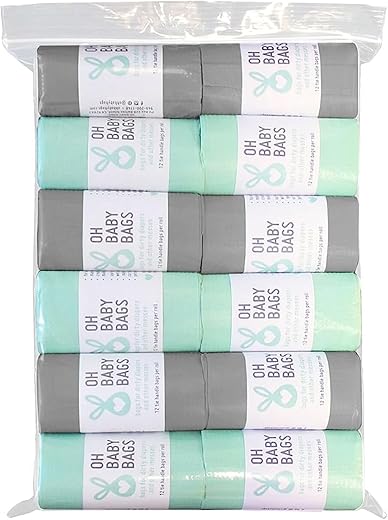 Oh Baby Bags - Bolsas Plásticas Descartáveis Perfumadas, Marfim e Cinza, 12 Rolos (144 Sacos)