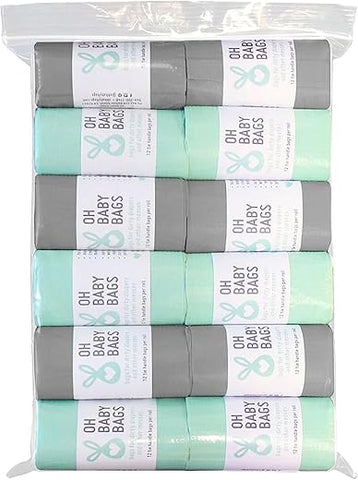 Oh Baby Bags - Bolsas Plásticas Descartáveis Perfumadas, Marfim e Cinza, 12 Rolos (144 Sacos)