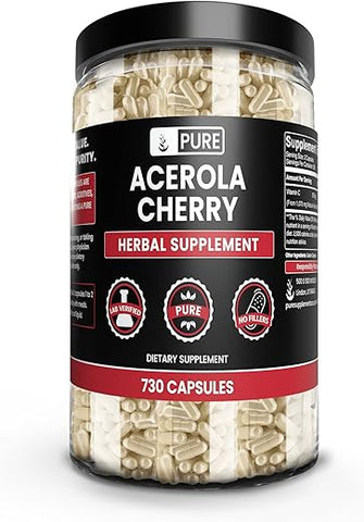 Pure Organic Ingredients - Acerola Cherry Pura de Ingredientes Originais (730 Cápsulas) Sem Preenchedores de Magnésio ou Arroz, Sempre Pura, Verificada em Laboratório – 100% Natural e Autêntica