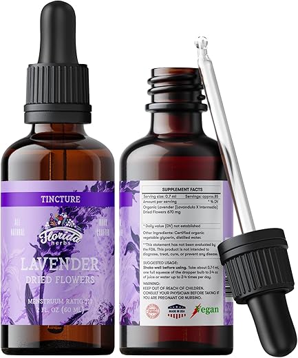 FLORIDA HERBS - Extrato Líquido de Flor de Lavanda para Suporte ao Sistema Nervoso Calmante, Extrato de Lavanda Orgânica (Lavandula X Intermedia) Flor Seca 60 ml