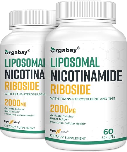 Orgabay - Liposomal Nicotinamida Ribosídeo 2000 MG com TMG e Pterostilbeno, Aumentando o NAD, Apoio ao Envelhecimento Saudável, 120 Comprimidos