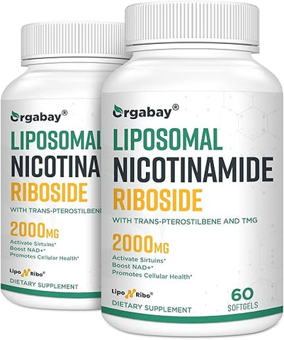 Orgabay - Liposomal Nicotinamida Ribosídeo 2000 MG com TMG e Pterostilbeno, Aumentando o NAD, Apoio ao Envelhecimento Saudável, 120 Comprimidos