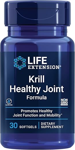 Krill Fórmula Saudável para Articulações, Óleo de Krill, Ácido Hialurônico, Astaxantina Carotenóide para Articulações Saudáveis, Corpo Saudável, Sem Glúten, Não-OGM, 30 cápsulas - Life Extension