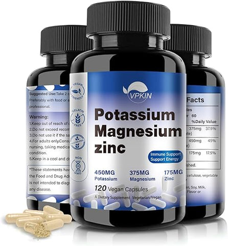 VPKIN - Suplemento de Potássio Magnésio 1000mg, Suporte Vascular, Ósseo, Cardíaco e Muscular com Aspartato de Magnésio, Potássio e Zinco